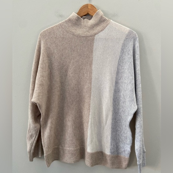 Reitmans High Neck Relaxed Fit Cashmere Blend Oatmeal Colour Block Knit Sweater - Picture 1 of 3